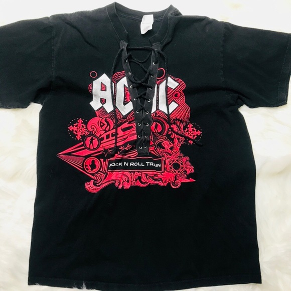 Tops - Vintage AC/DC Lace Up Graphic Tee